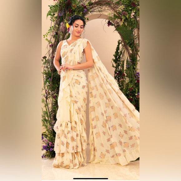 Gorgeous floral ruffle lehenga saree - Picture 1 of 3